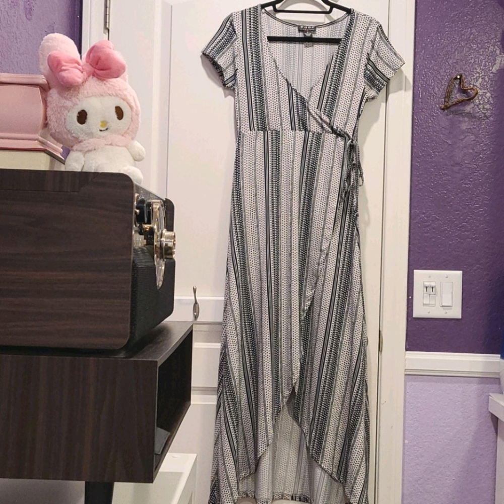 poof high low wrap dress